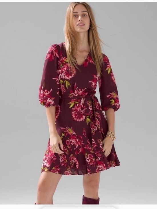 White House Black Market Dresses & Skirts - WHBM Dahlia Port Floral Godet Dress 3/4 Sleeve Tie Waist NWT Size 4